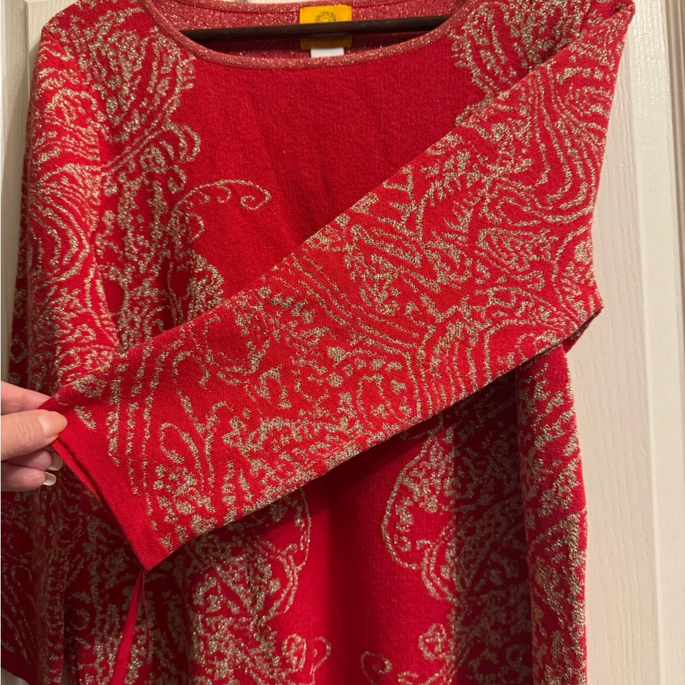 Ruby Rd. Red and Silver Patterned Tunic Sweater - Picture 3 of 13